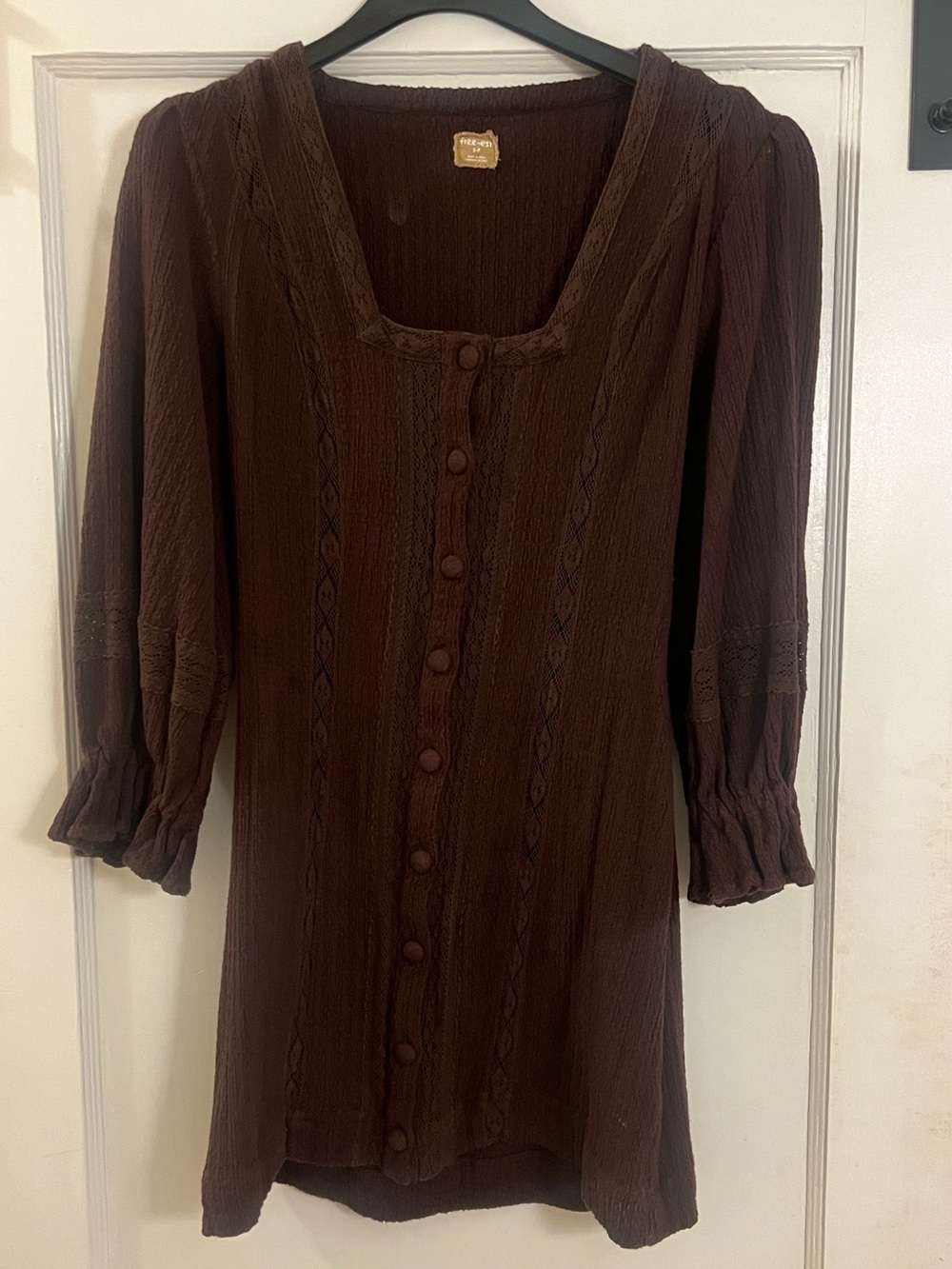 Free People Brown Button-Front Mini Dress